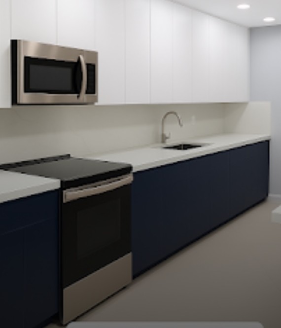 Cocina blanca y azul
